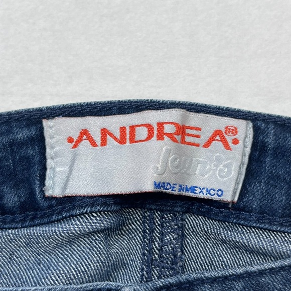Andrea Jeans Women's 9 Blue Denim Cotton Stretch Mid-Rise Zip Fly Skinny Leg - Picture 5 of 12